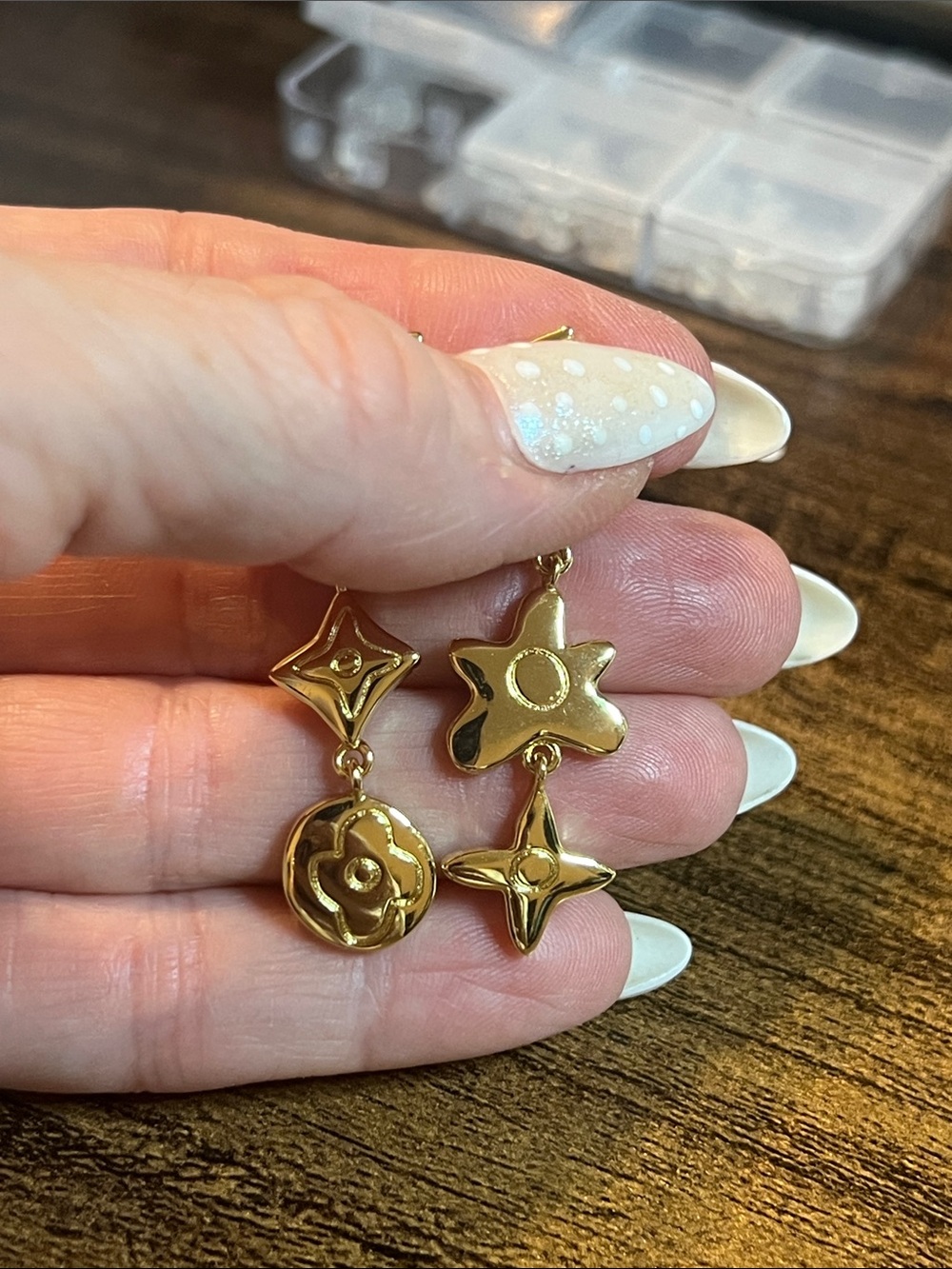Gold Star and Floral Drop Earrings - Women's Jewelry